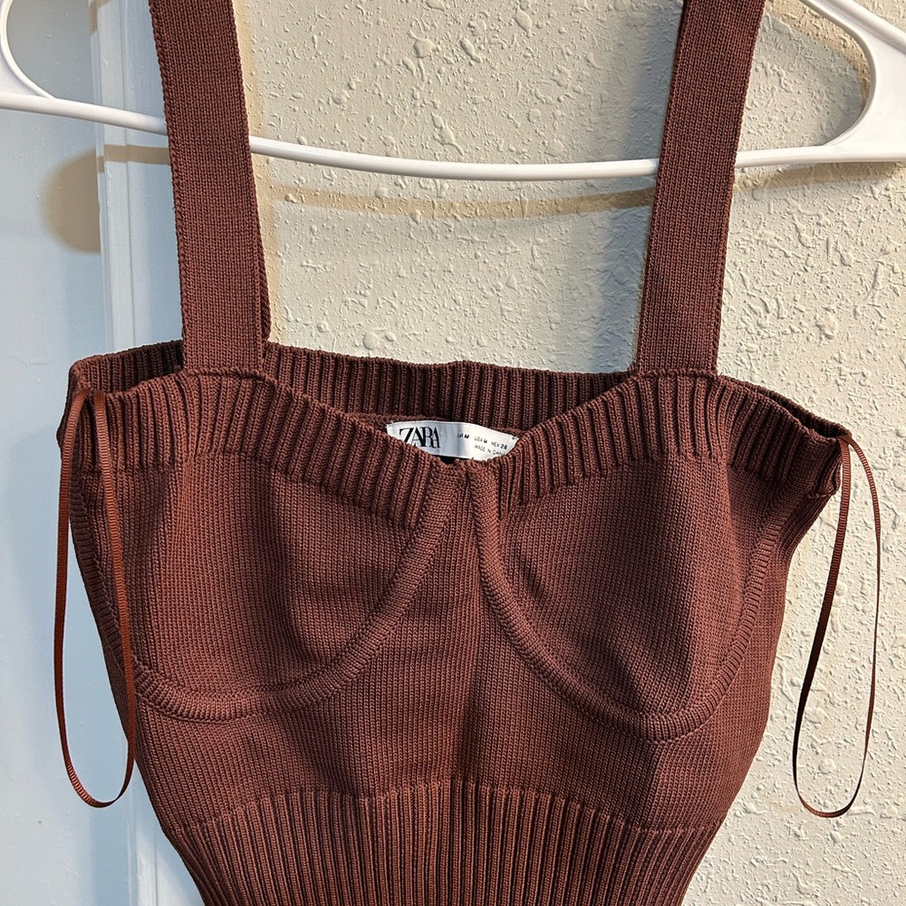 Zara Chocolate Ribbed Knit Bra Top